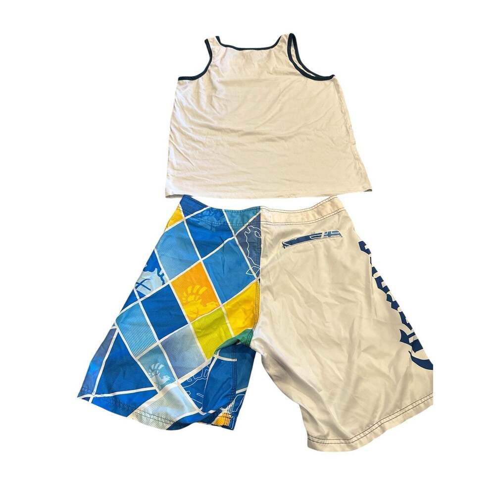 Vintage 80s Retro Corona Beer Beach Sun Tank Top Large & Swim Trunks Men’s Beach - Picture 3 of 4